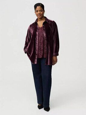 Torrid Lizzie Velvet Button-Up Shirt Color - Winetasting - Size 2 - 2X - 18/20